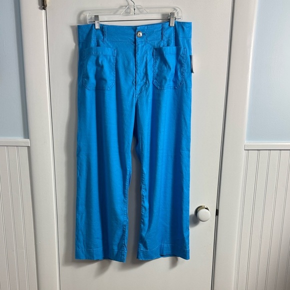 NWT Anthropologie Maeve The Colette Cropped Wide Leg Pants Linen Sky Blue 32 - Picture 2 of 11